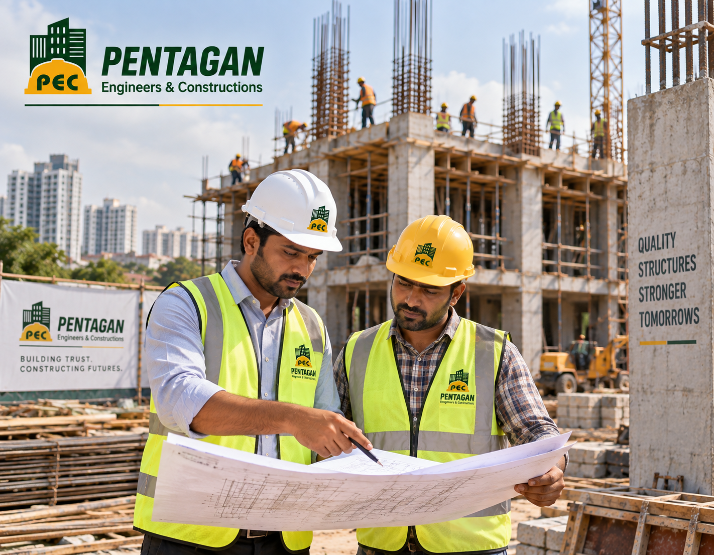 Pentagan Engineers site team reviewing a residential construction project