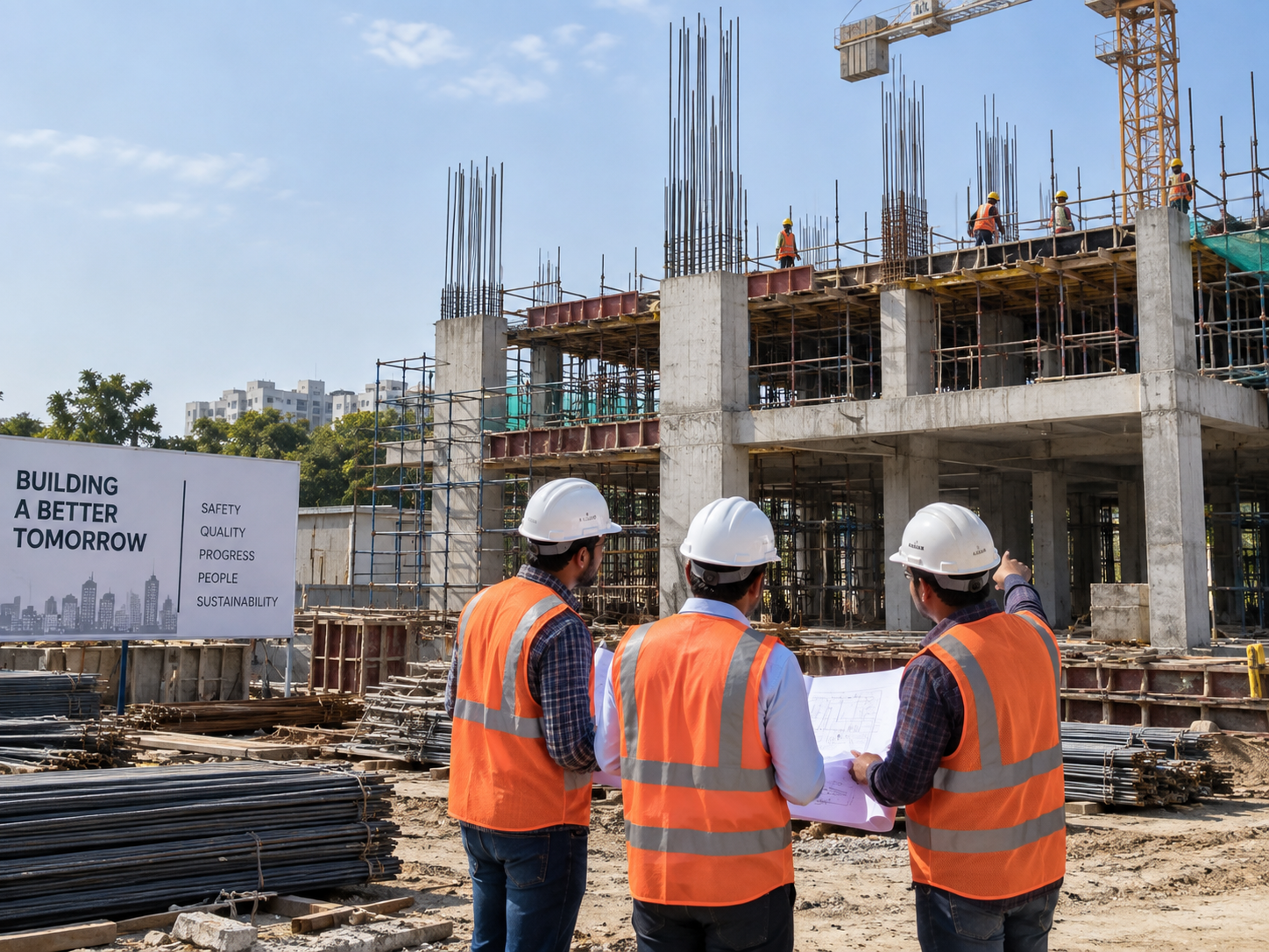 Pentagan Engineers site team reviewing a residential construction project