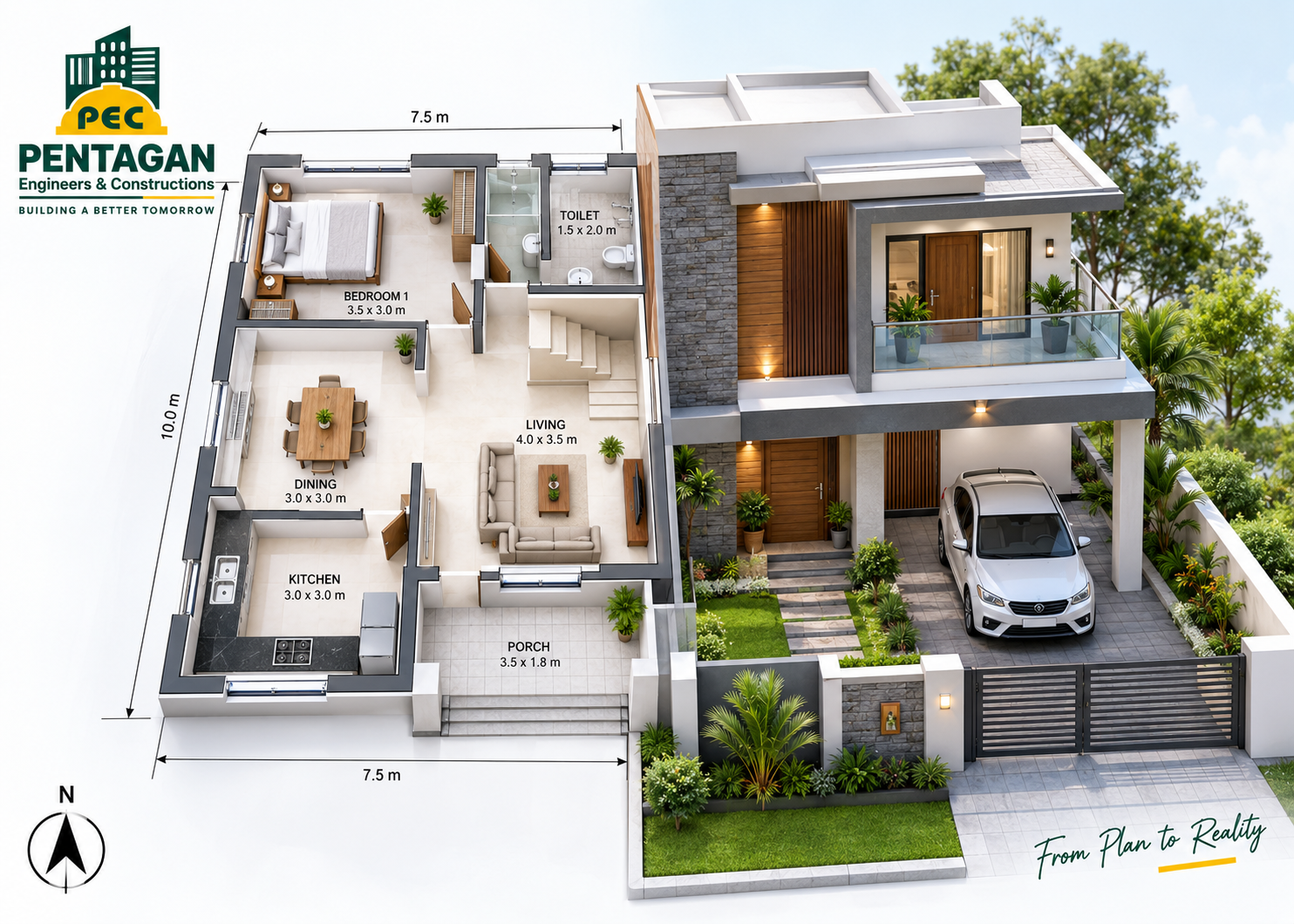 3D half layout render