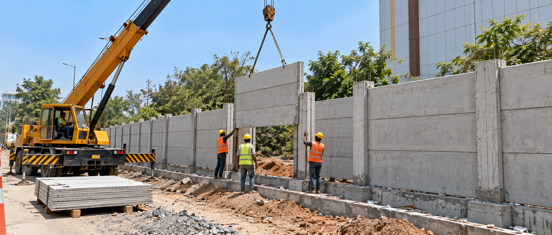 The Chennai Silks precast compound wall works, T Nagar