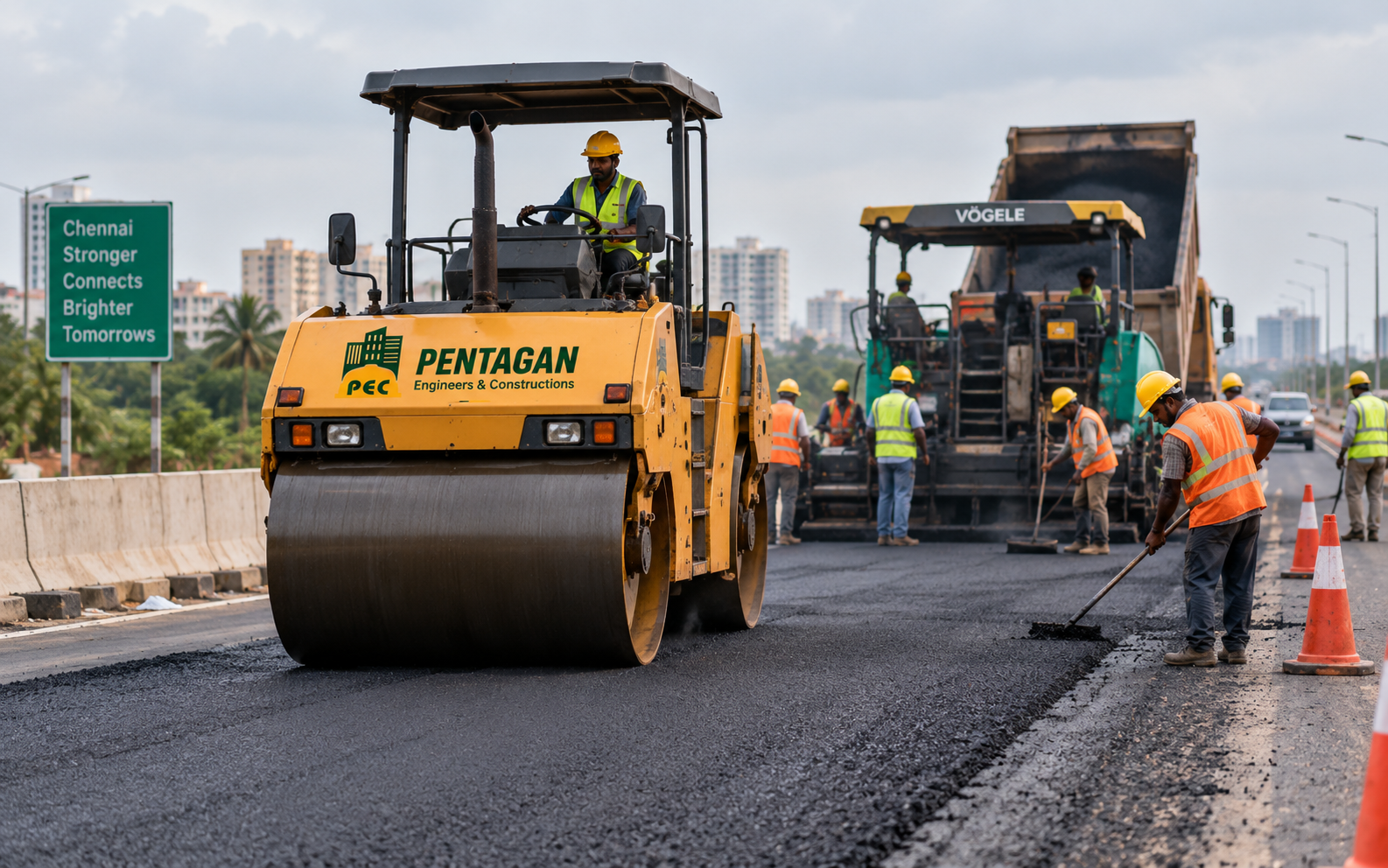 Road construction and site levelling work